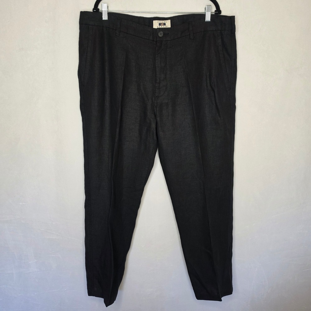 Joseph Abboud Mens Black 100% Linen Flat Front Dress Pants Trousers